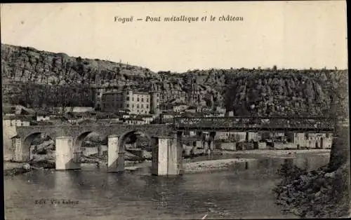 Ak Vogue Ardèche, Pont métallique et le chateau