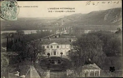 Ak Viviers Ardèche, L'Eveché, Gebäude, Brücke