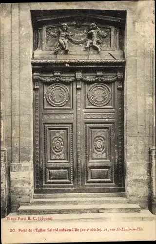 Ak Paris IV., Porte de l'Église Saint Louis en l'Ile, Rue St. Louis en l'Ille 21