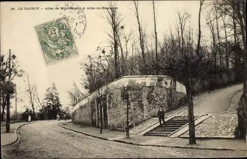 Ak Le Raincy Seine Saint Denis, Allée de Montfermeil et Allée du Réservoir