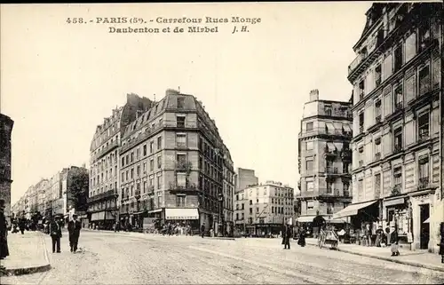 Ak Paris Panthéon, Carrefour Rues Monge, Daubenton et de Mirbel