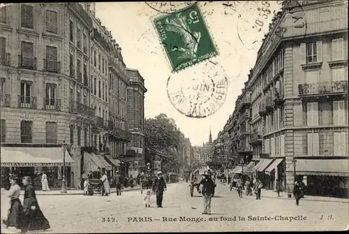 Ak Paris Panthéon, Rue Monge, au fond la Sainte Chapelle