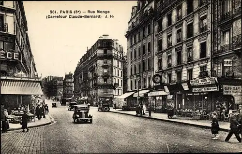 Ak Paris Panthéon, Rue Monge, Carrefour Claude Bernard