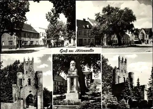 Ak Mittenwalde im Kreis Dahme Spreewald, Gaststätte, Jahn Denkmal, Tor