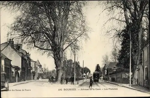 Ak Bourges Cher, Avenue de la Gare, Les Platanes