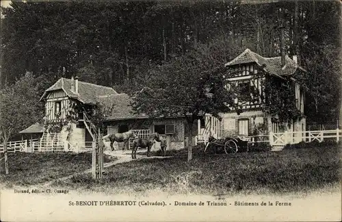 Ak St. Benoit d'Hebertot Calvados, Domaine de Trianon, Batiments de la Ferme, Pferde