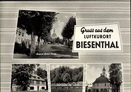 Ak Biesenthal Barnim Brandenburg, August Bebel Straße, Strandbad, Markt, Jugendherberge