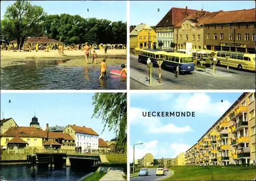 Ak Ueckermünde in Mecklenburg Vorpommern, Haffbad, Karl Marx Platz, Hafen, Neubauten