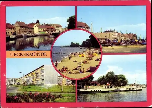 Ak Ueckermünde in Mecklenburg Vorpommern, Hafen, Ueckerbrücke, Neubauten, Strand, Fähren
