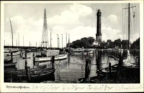 Ak Warszów Osternothafen Świnoujście Swinemünde Pommern, Hafen, Leuchtturm