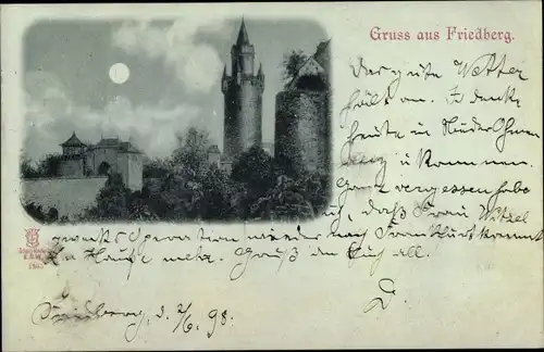 Mondschein Ak Friedberg in Hessen, Der Adolfsturm