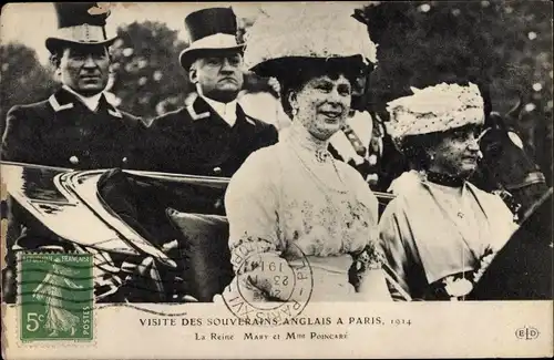 Ak Paris, Visite des Souverains Anglais, La Reine Mary et Mme Poincaré