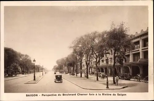 Ak Saigon Cochinchine Vietnam, Perspective du Boulevard Charner face a la Riviere de Saigon