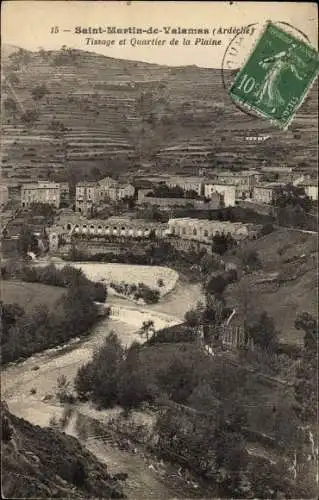 Ak Saint Martin de Valamas Ardèche, Tissage et Quartier de la Plaine, Wehr