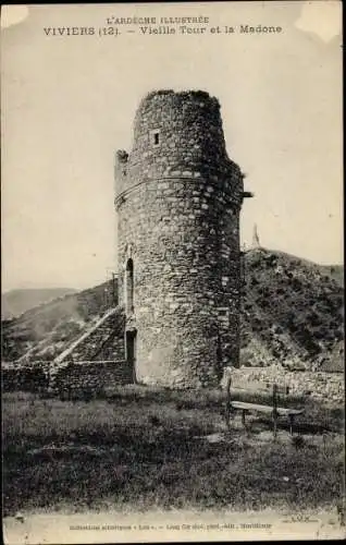 Ak Viviers Ardèche, Vieille Tour et la Madone