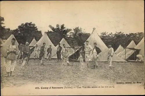 Ak Auvours Sarthe, Camp, Une Vue des tentes et les tire au Q