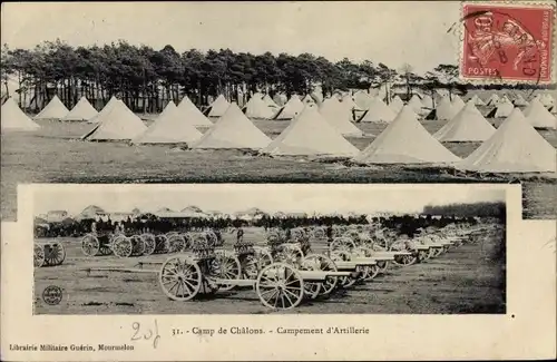 Ak Châlons en Champagne Marne, Camp, Campement d'Artillerie