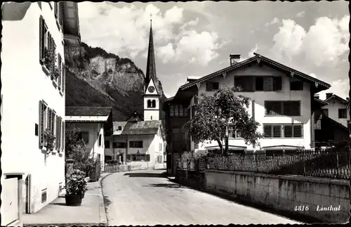 Ak Linthal Elsass Haut Rhin, une rue, eglise, maisons