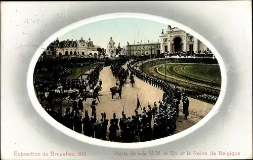 Ak Bruxelles Brüssel, Exposition 1910, Visite de Roi et la Reine de Belgique