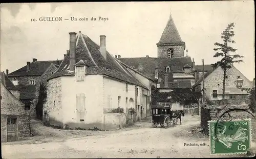 Ak Guillon Yonne, Un coin du Pays, Kutsche, Straßenpartie