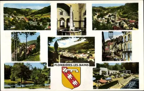 Wappen Ak Plombières les Bains Lothringen Vosges, Vue Generale, Souvenirs