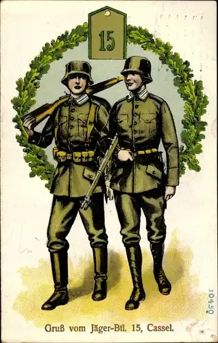 Präge Ak Kassel in Hessen, Jäger Bataillon 15, Soldaten, Schulterklappe, Kranz