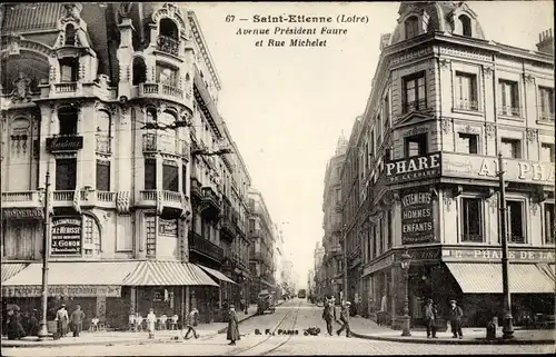 Ak Saint Étienne Loire, Avenue President Faure et Rue Michelet