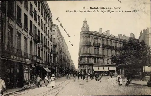 Ak Saint Étienne Loire, Place Dorian et Rue de la Republique