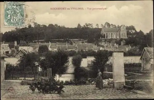 Ak Rochefort en Yvelines, Vue générale, Hühner, Kirche