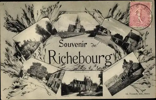Ak Richebourg Yvelines, eglise, route, ferme, chateau