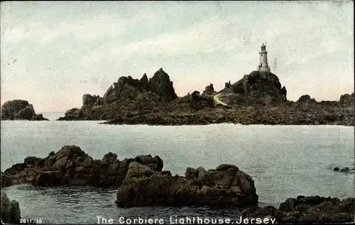 Ak Jersey Channel Islands, The Corbiere Lighthouse, panoramic view, shore, rocks