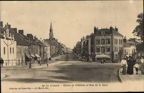 Ak Le Creusot Saône et Loire, Route de Couches et Rue de la Gare