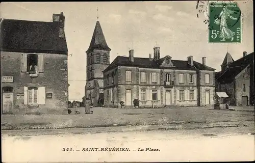 Ak Saint Révérien Yonne, La Place, Kirche, Platz