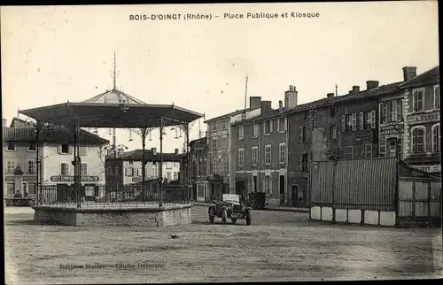 Ak Bois d'Oingt Rhône, Place Publique et Kiosque