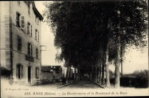 Ak Anse Rhône, La Gendarmerie et le Boulevard de la Gare