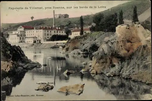 Ak Villerest pres Roanne Loire, Papeterie sur les bords de la Loire