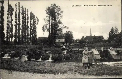 Ak Gilly Saône et Loire, La Cascade, Pièce d'eau du Château