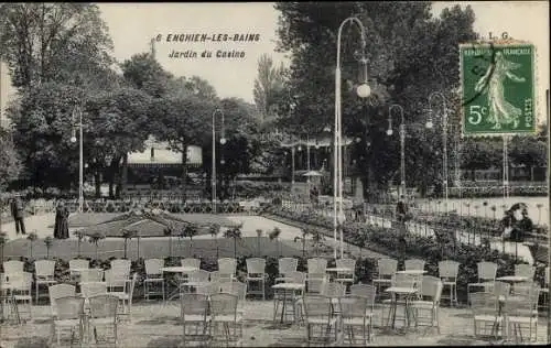 Ak Enghien les Bains Val d'Oise, Jardin du Casino