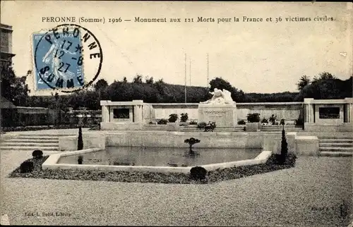 Ak Peronne Somme, Monument aux 121 Morts pour la France