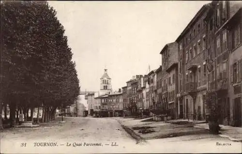 Ak Tournon sur Rhone Ardèche, Le Quai Farconnet