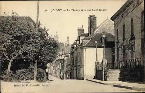 Ak Joigny sur Meuse Yonne, Le Theatre et la Rue Saint Jacques