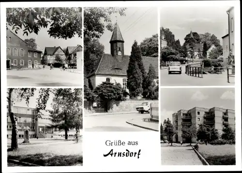 Ak Arnsdorf im Kreis Bautzen, Kirche, Straßenpartien, Wohnhäuser