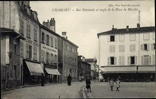 Ak Charlieu Loire, Rue Nationale et angle de la Place du Marche, Chapellerie