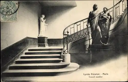 Ak Paris V., Lycee Fenelon, Grand escalier, statues