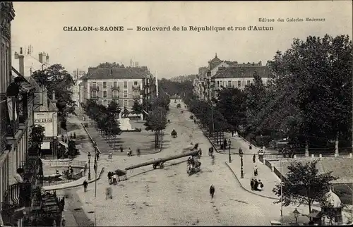 Ak Chalon sur Saône Saône et Loire, Boulevard de la République et rue d'Autun