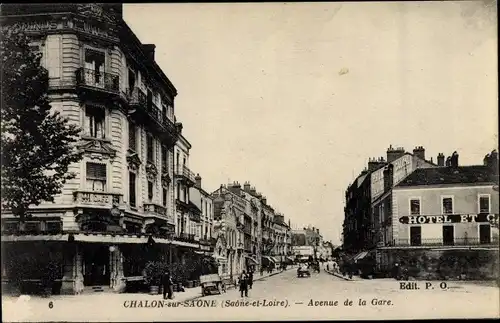 Ak Chalon sur Saône Saône et Loire, Avenue de la Gare, Hotel