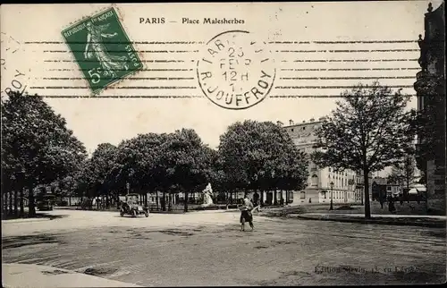 Ak Paris XVII., Place Malesherbes, Auto, Denkmal