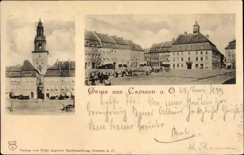 Ak Krosno Odrzańskie Crossen Oder Ostbrandenburg, Blick auf den Marktplatz, Rathaus