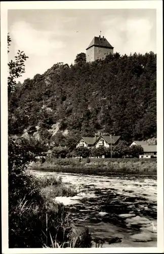 Ak Ziegenrück am Schiefergebirge Thüringen, Hotel Eckstein, Uferpartie