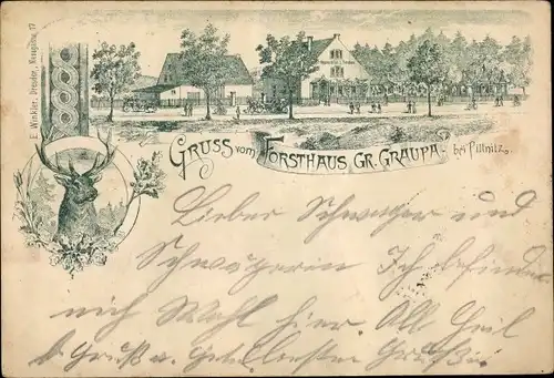 Litho Groß Graupa Pirna in Sachsen, Forsthaus, Restauration